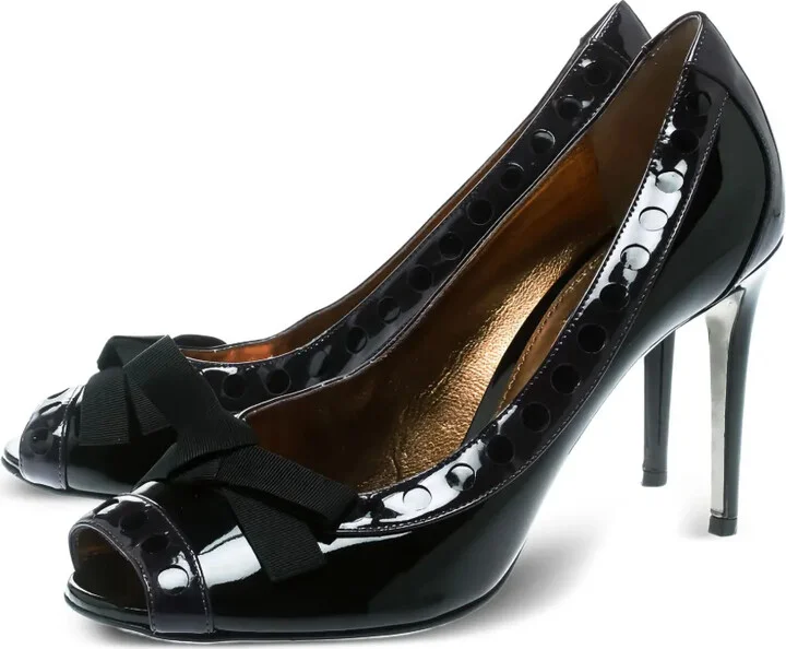 100mm Patent Leather Bow Peep-Toe Pumps - Image 2