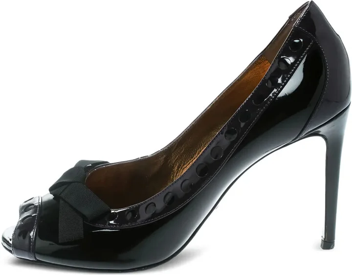 100mm Patent Leather Bow Peep-Toe Pumps