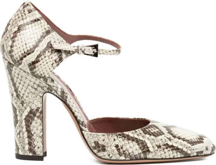 100mm Python-Print Ankle-Strap Pumps
