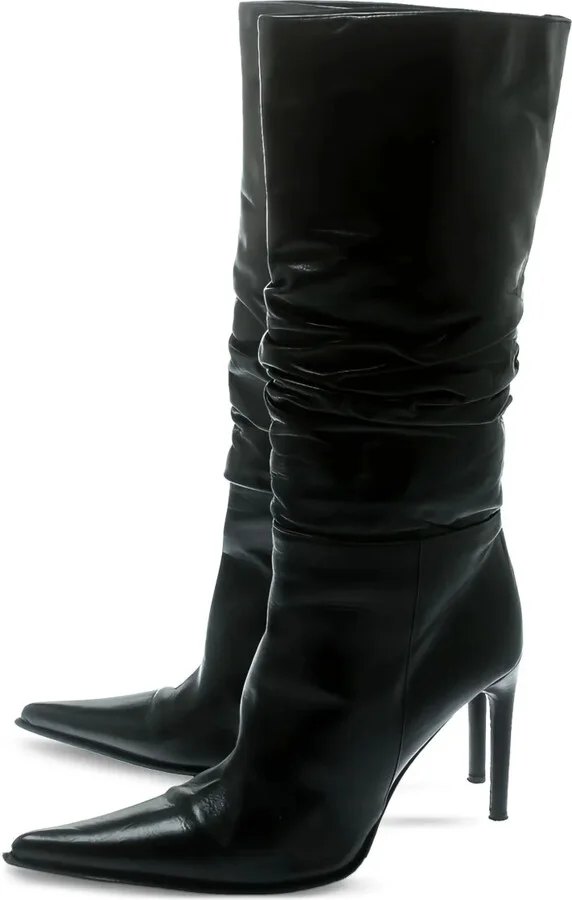 100mm Ruched Leather Boots - Image 2