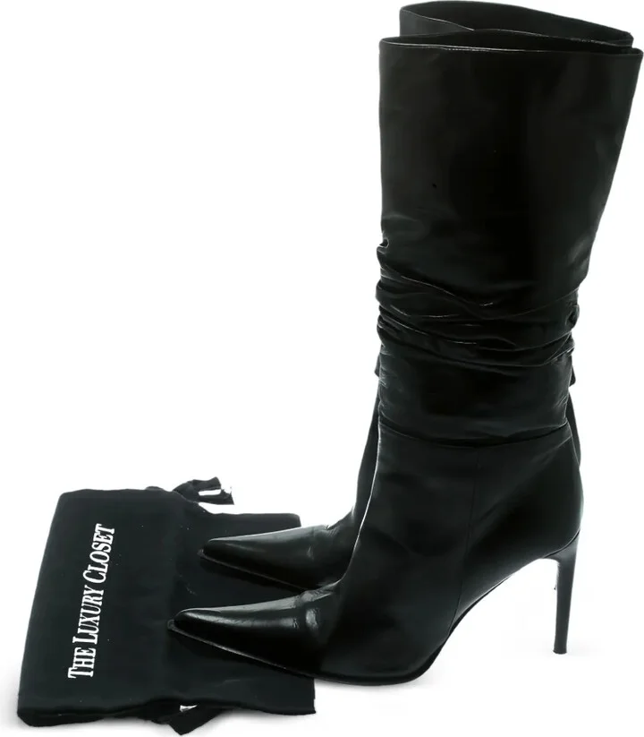 100mm Ruched Leather Boots - Image 5
