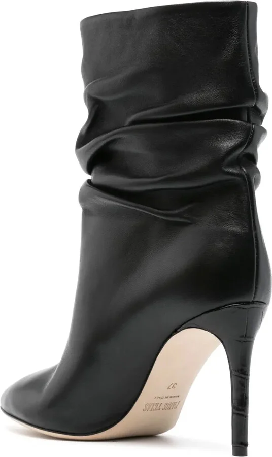 100mm Ruched Leather Boots - Image 3