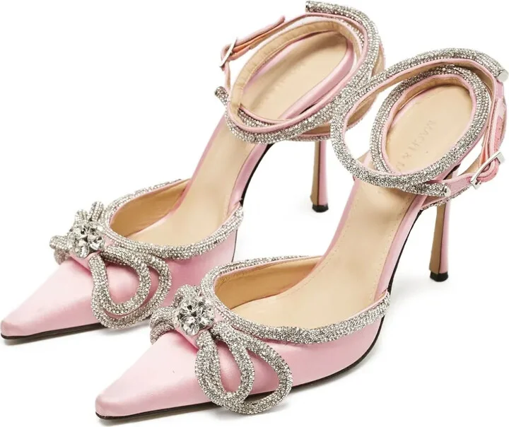 100mm Satin Crystal Bow Sandals - Image 2