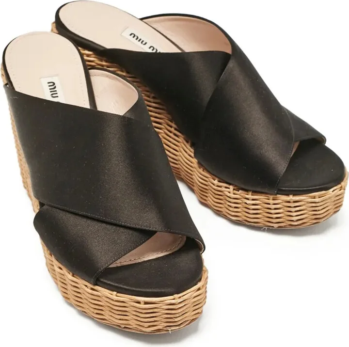 100mm Satin Wedge Sandals - Image 2