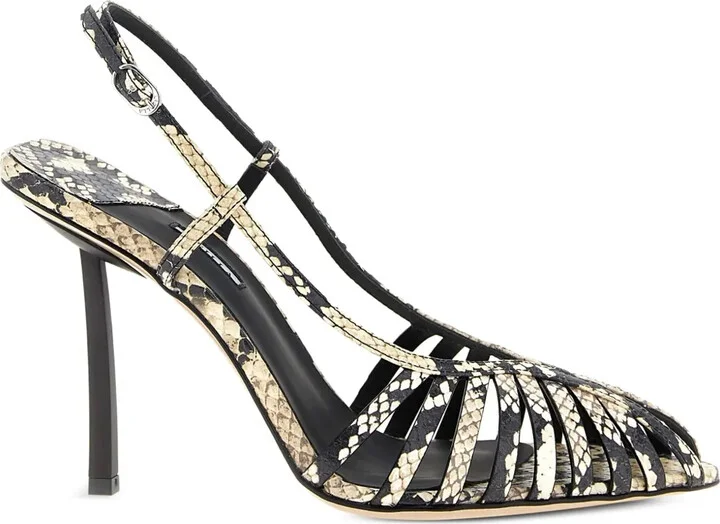 100mm Snake-Effect Cage Slingbacks Pumps