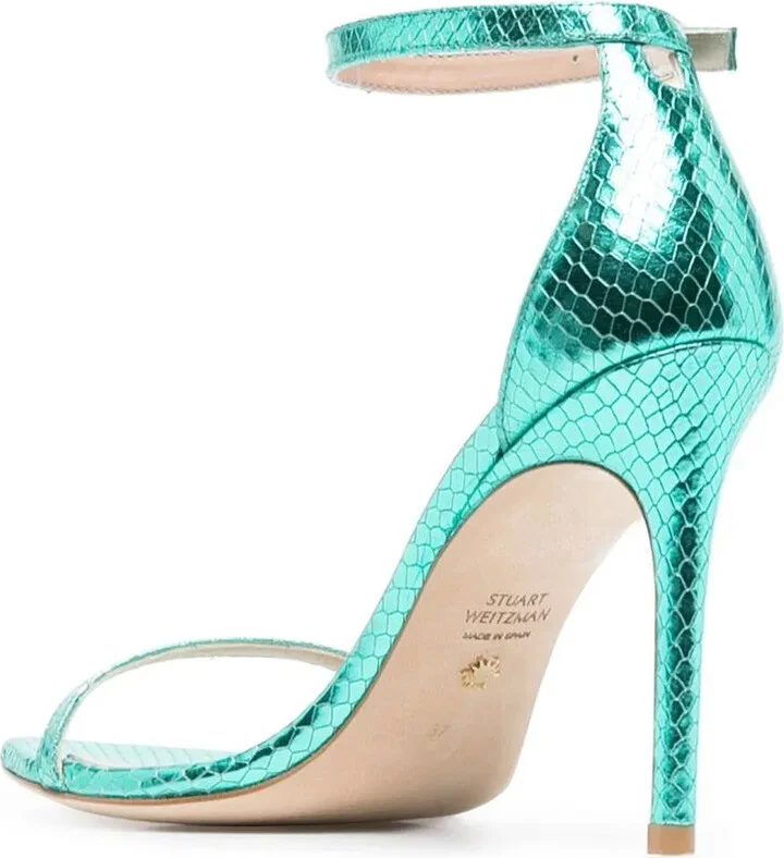 100mm Snakeskin-Effect Stiletto Sandals - Image 3