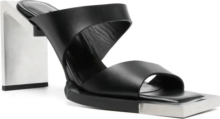 100mm Square-Open Toe Leather Sandals - Image 2