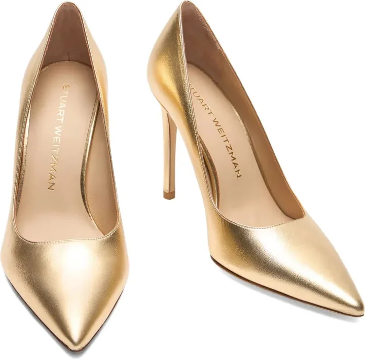 100mm Stuart Power metallic-leather pointed-toe pumps - Image 3