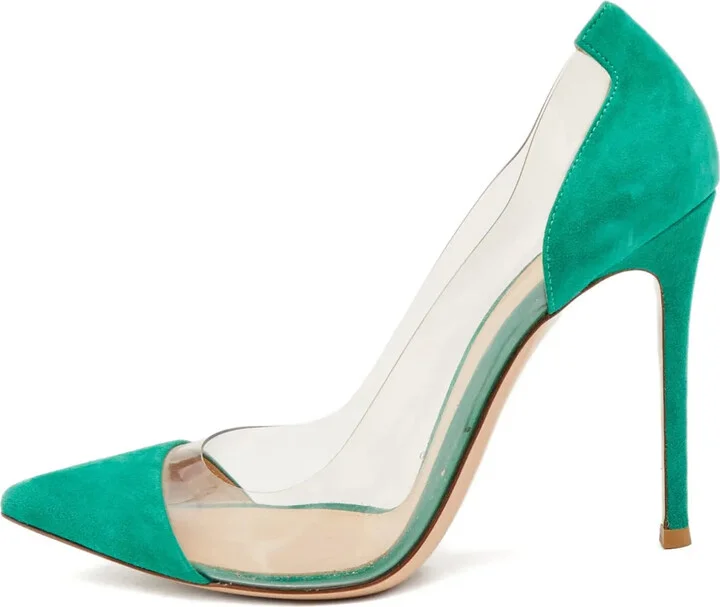 100mm Suede Clear Pumps