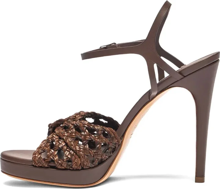 100mm Woven Heeled Sandals - Image 4