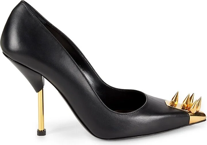 102MM Studded Leather Pumps