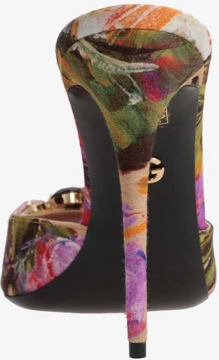 105 Abstract Flower Print Crystal Mules - Image 2