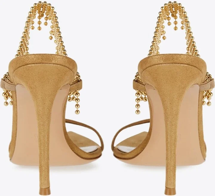 105 Bead Embellished Metallic-Leather Sandals - Image 2
