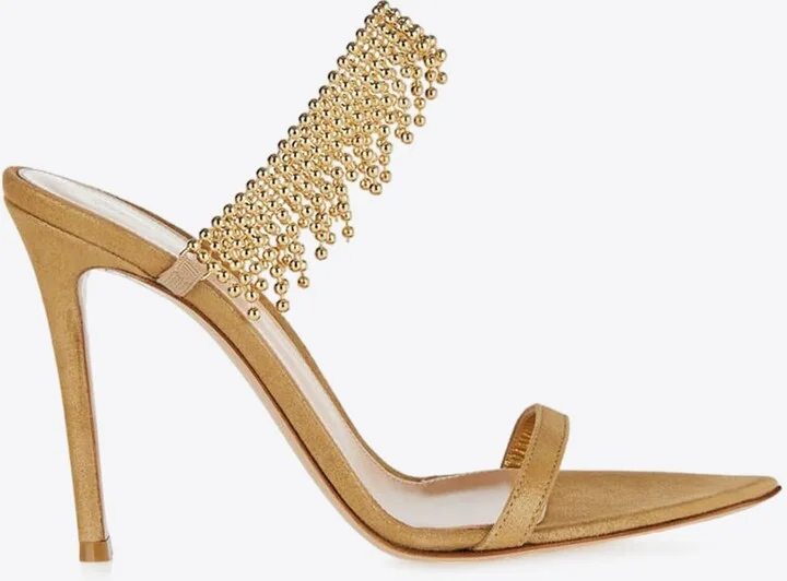 105 Bead Embellished Metallic-Leather Sandals
