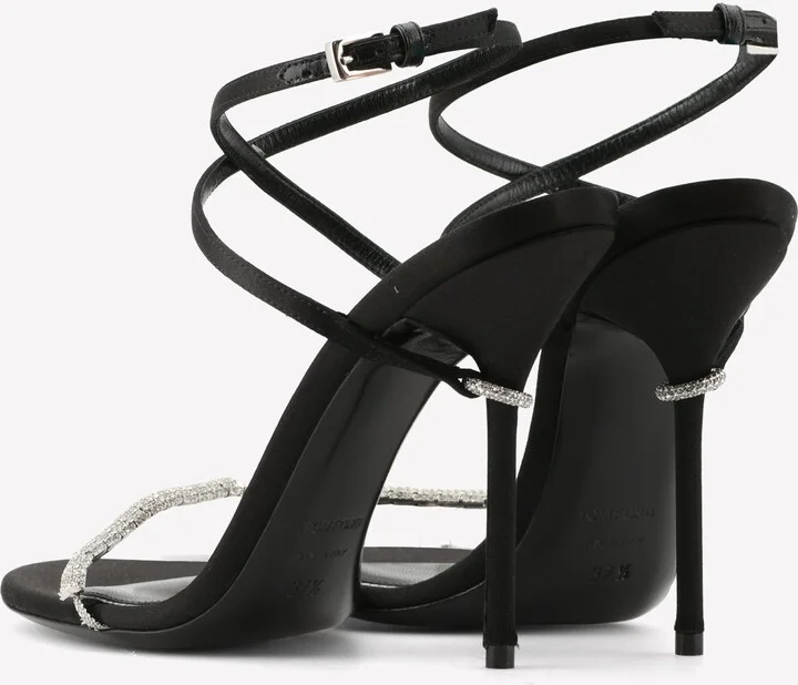 105 Crystal-Embellished Wraparound Satin Sandals - Image 2