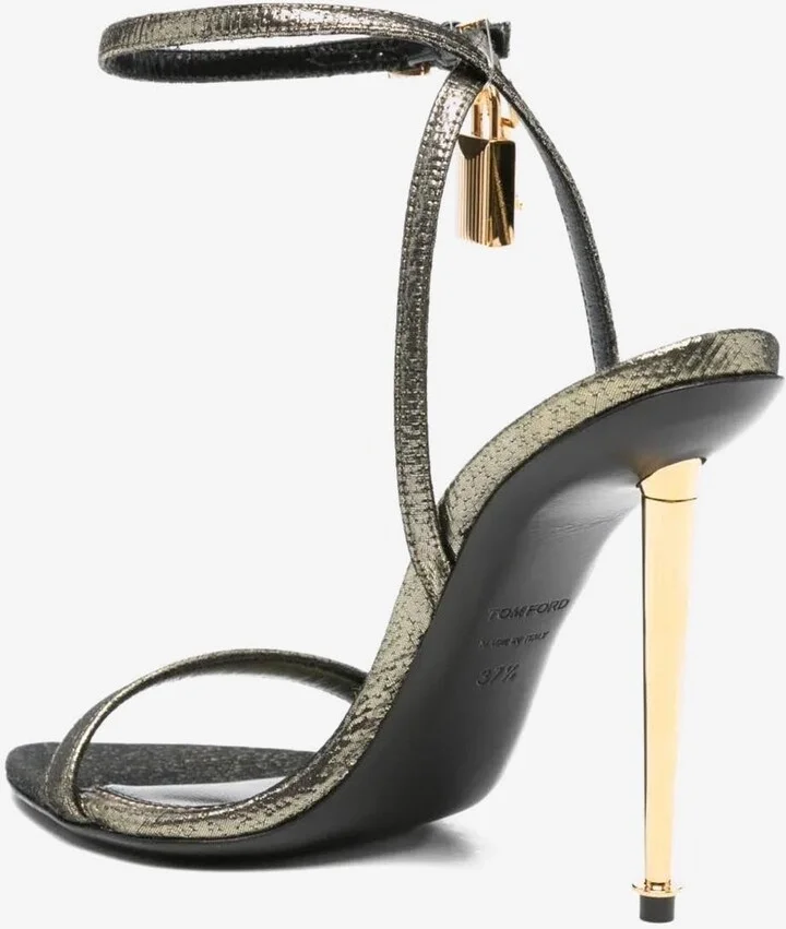 105 Hammered-Effect Fabric Padlock Pointy Sandals - Image 2