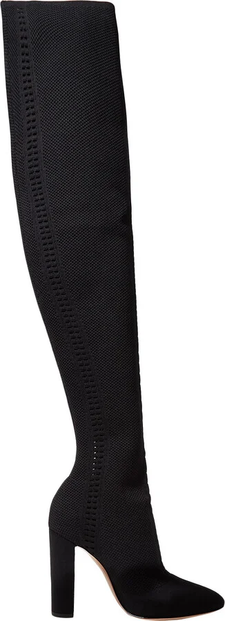105 Perforated Stretch-Knit Over-The-Knee Boots