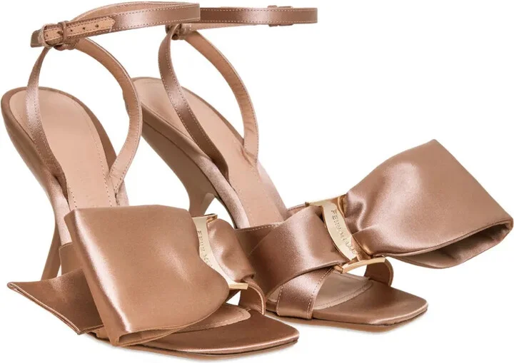 105mm Asymmetric-Bow Satin Sandals - Image 2