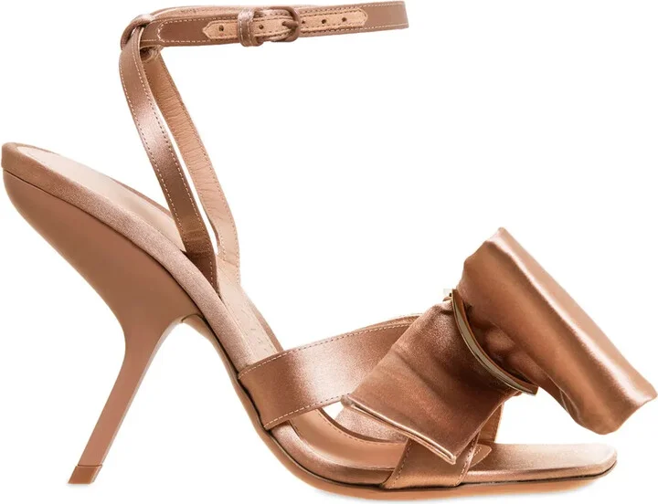 105mm Asymmetric-Bow Satin Sandals
