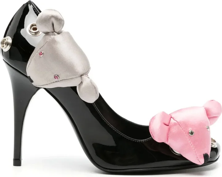 105mm Bear-Motif Leather Pumps