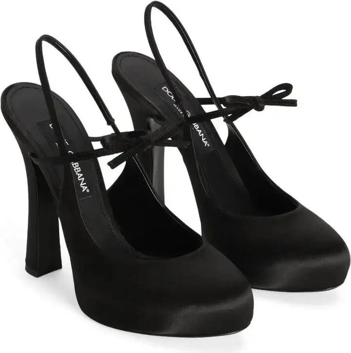 105mm Black Satin Slingback Pumps - Image 2
