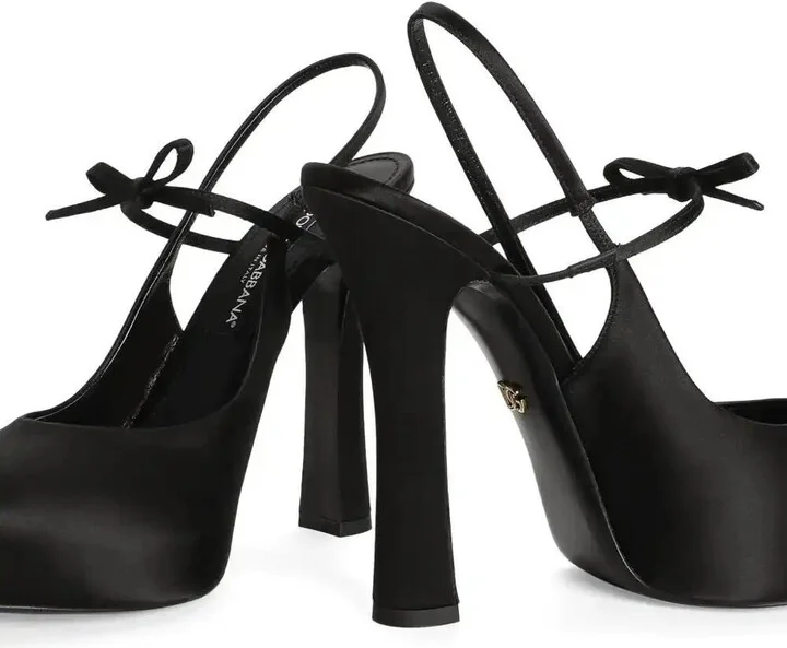 105mm Black Satin Slingback Pumps - Image 4