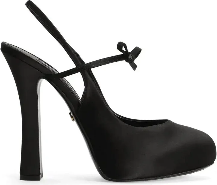 105mm Black Satin Slingback Pumps