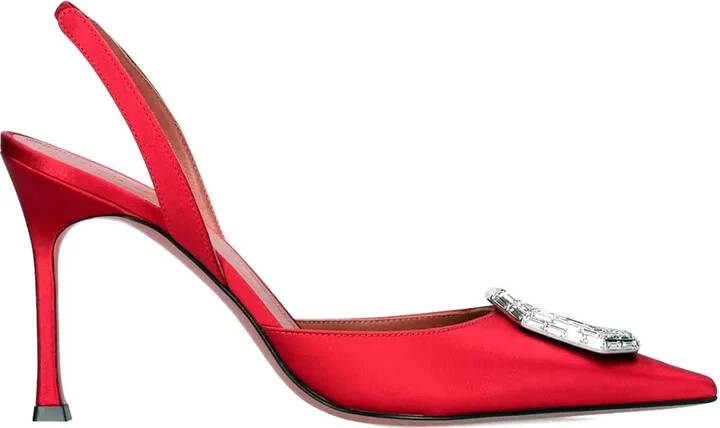 105mm Camelia satin slingback pumps