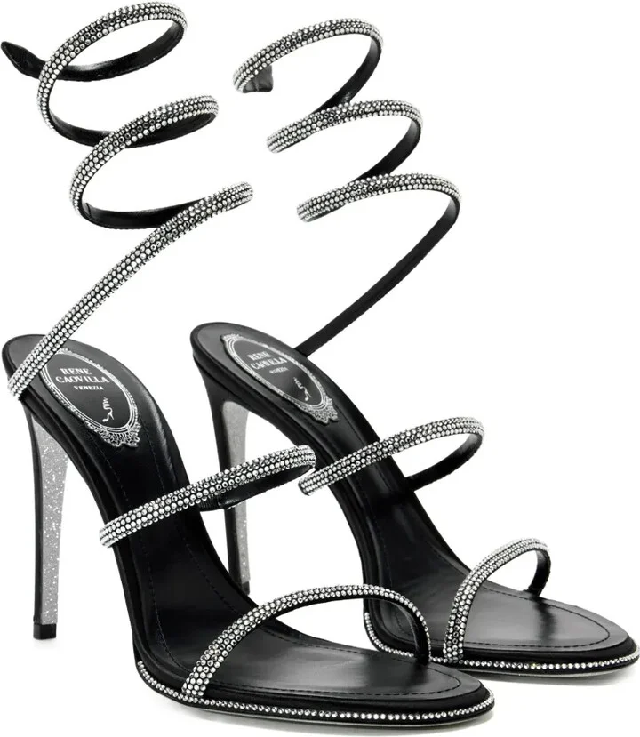 105mm Cleo Anthracite crystal-embellished spiral-strap sandals - Image 2