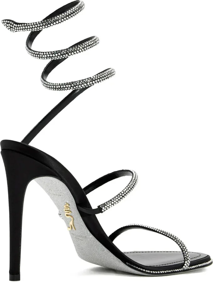 105mm Cleo Anthracite crystal-embellished spiral-strap sandals - Image 3
