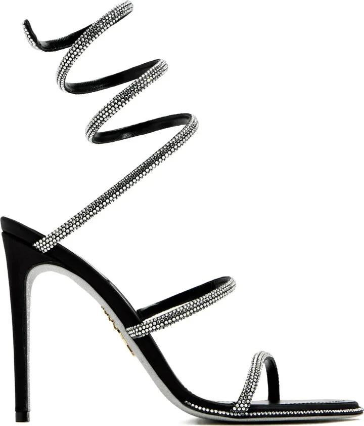 105mm Cleo Anthracite crystal-embellished spiral-strap sandals