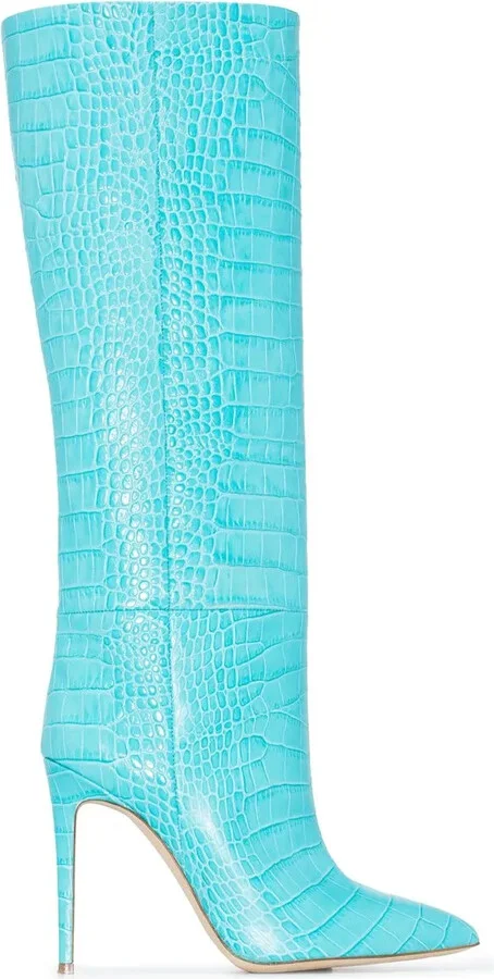 105mm Crocodile-Effect Knee Boots
