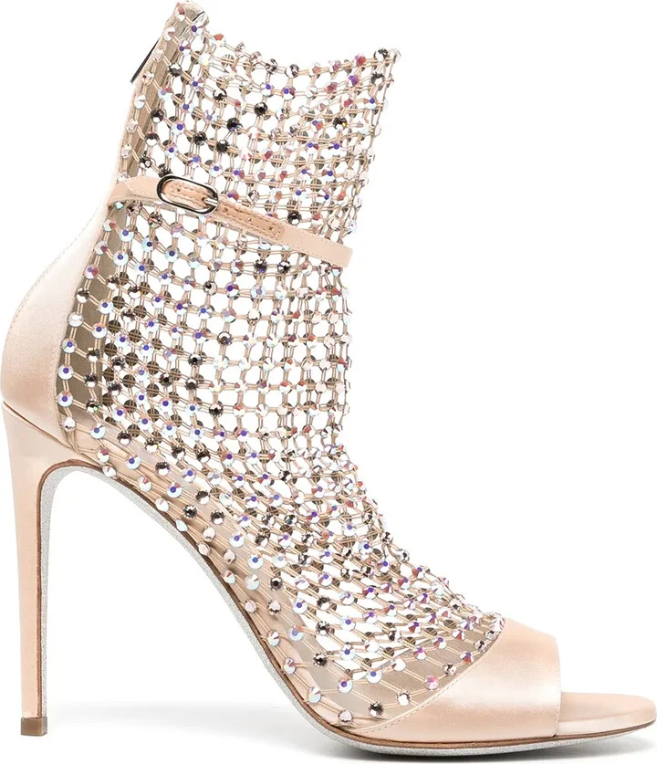 105mm Crystal-Embellished Mesh Sandals