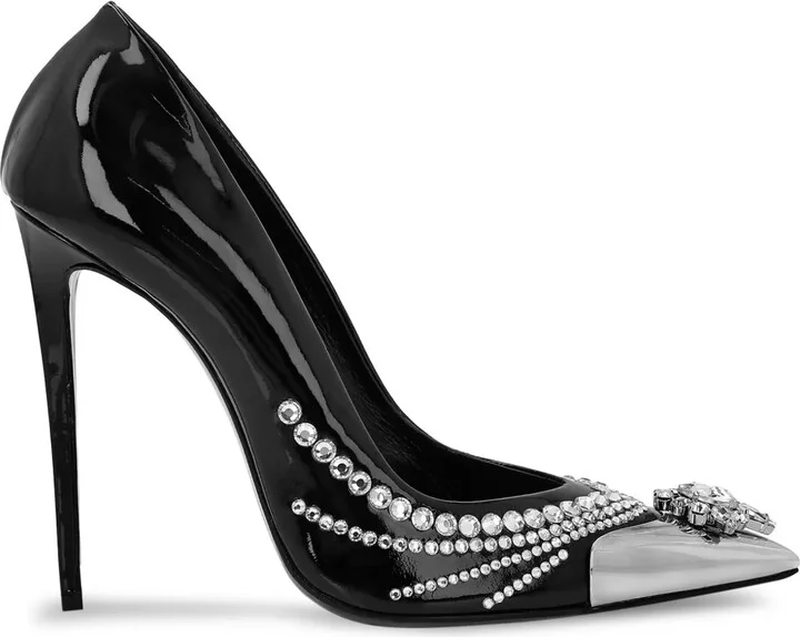 105mm Crystal-Embellished Patent Leather Pumps