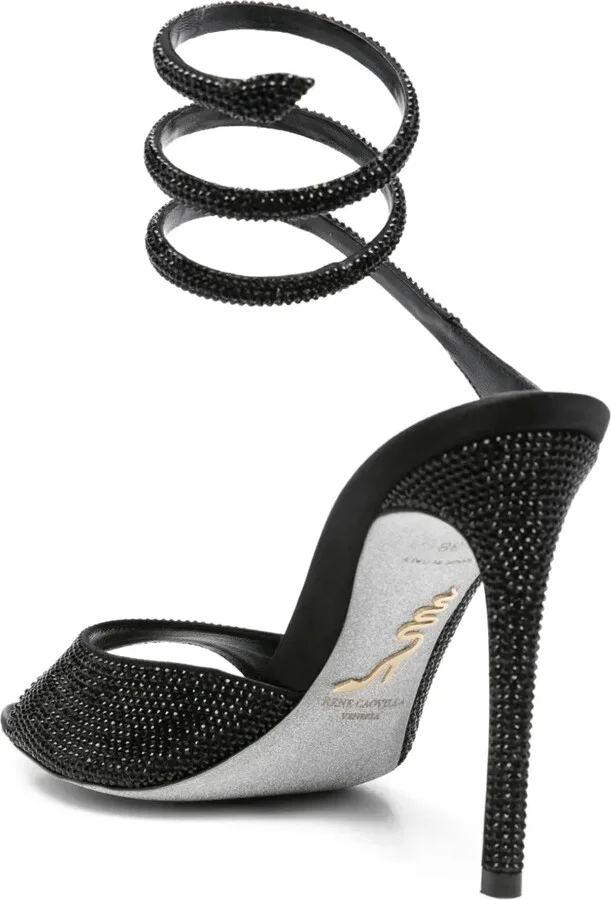 105mm Crystal-Embellished Spiral-Wrap Sandals - Image 3