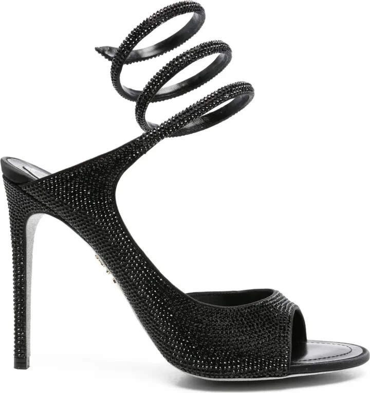 105mm Crystal-Embellished Spiral-Wrap Sandals