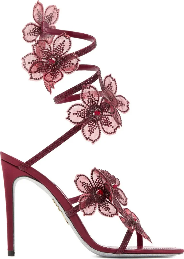 105mm Crystal-Flower Embellished Sandals