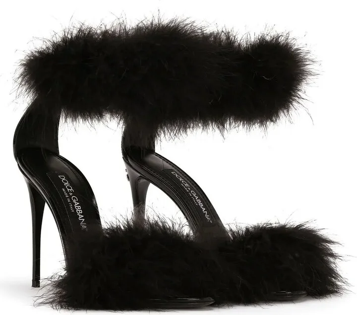 105mm Feather-Trim Leather Sandals - Image 2