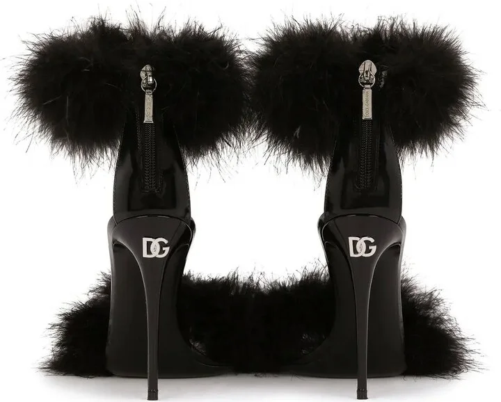 105mm Feather-Trim Leather Sandals - Image 3