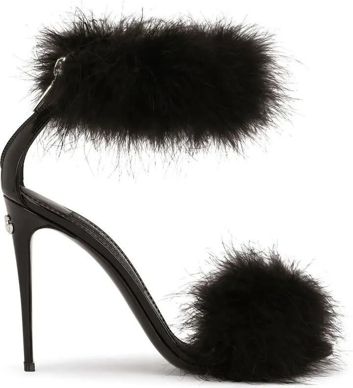 105mm Feather-Trim Leather Sandals