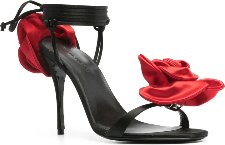 105mm Floral-Appliqué Satin Sandals - Image 2