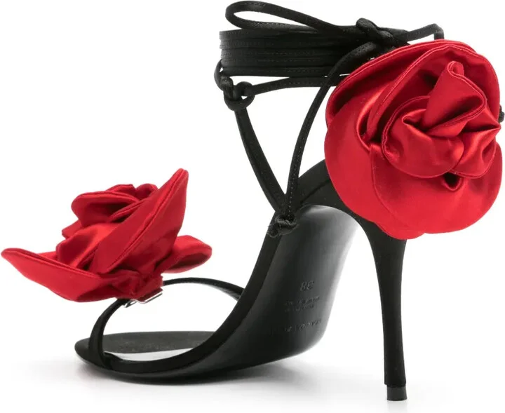 105mm Floral-Appliqué Satin Sandals - Image 3
