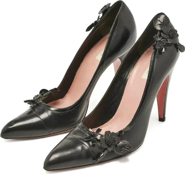 105mm Leather Flower-Detail Pumps - Image 2