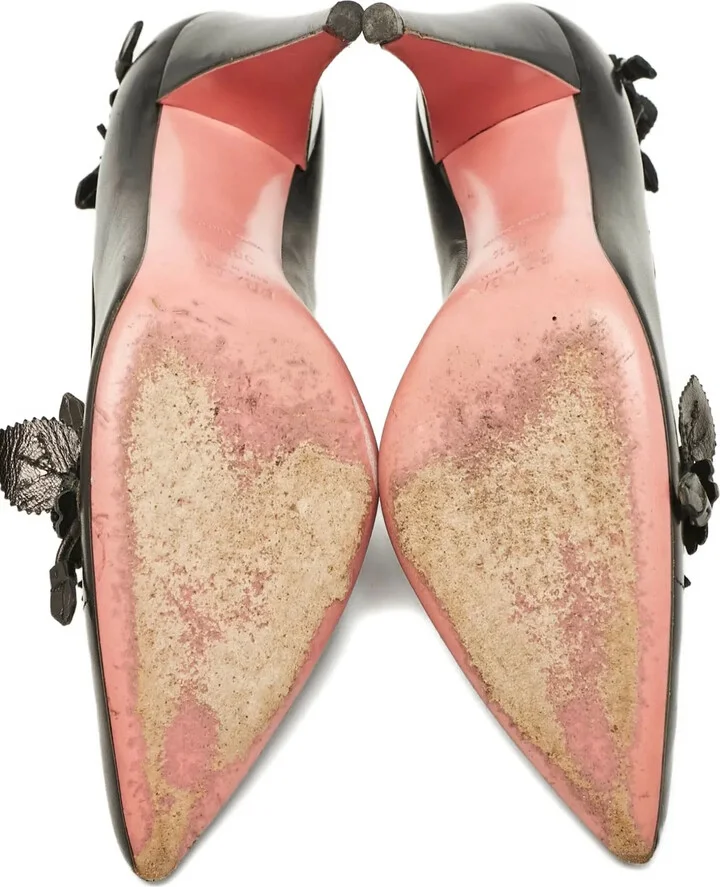 105mm Leather Flower-Detail Pumps - Image 4