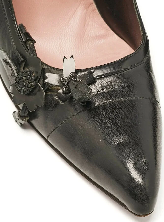 105mm Leather Flower-Detail Pumps - Image 5