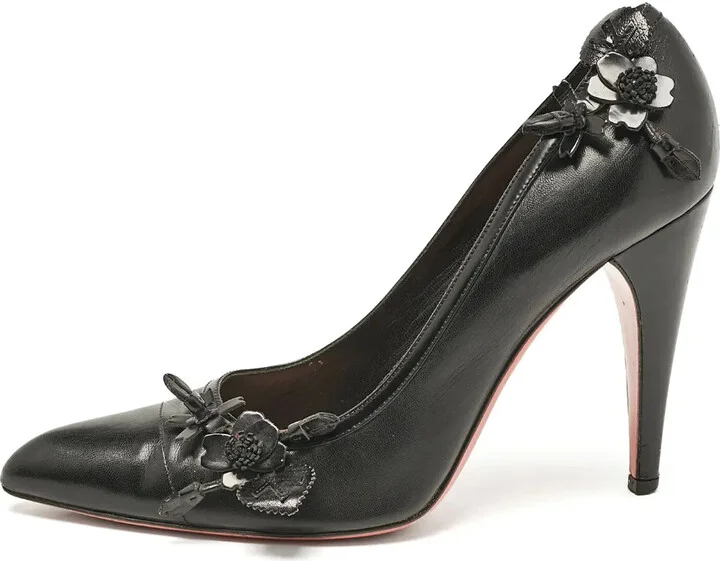 105mm Leather Flower-Detail Pumps