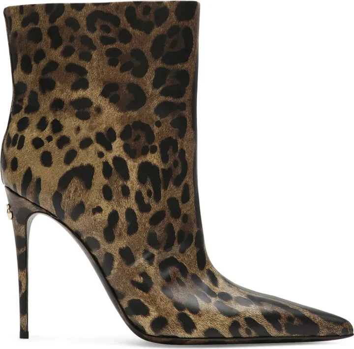 105mm Leopard-Print Leather Boots