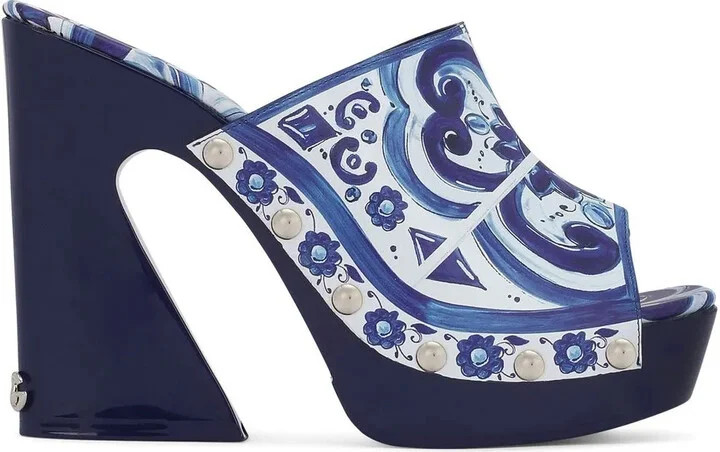 105mm Majolica-print platform clogs
