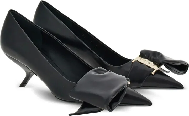 105mm Oversized-Bow Leather Pumps - Image 2