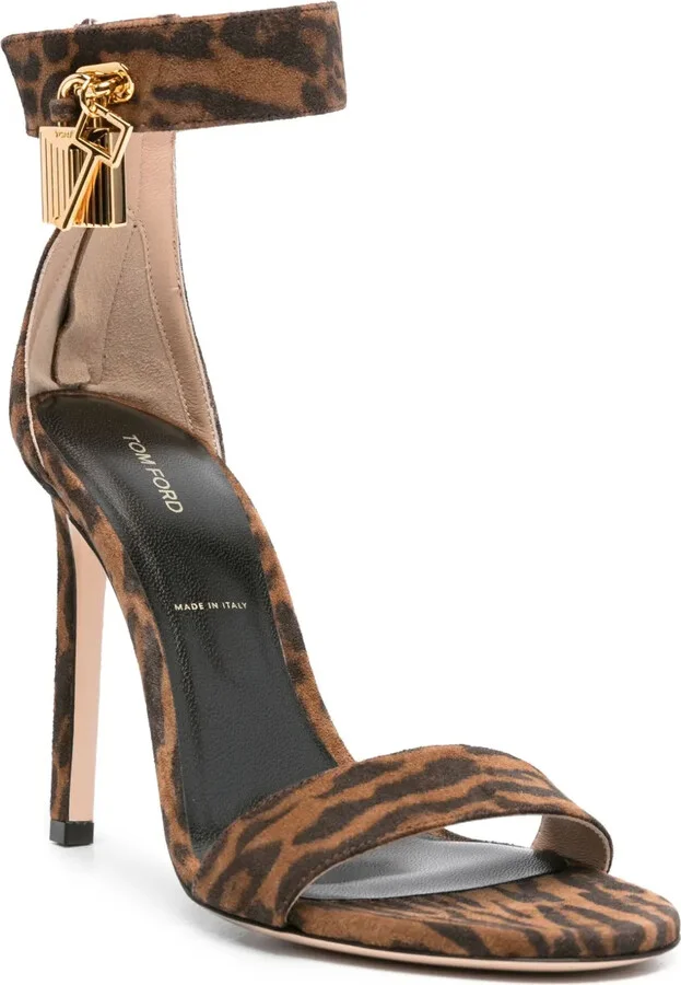 105mm Padlock-Detail Leopard-Print Sandals - Image 2
